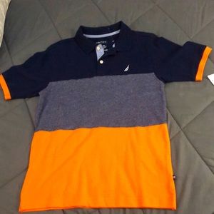 Navy and orange nautica shirt